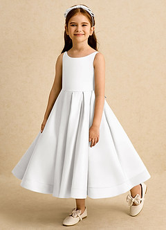Azazie Babs Blumenmädchenkleider Ballkleid Plissee Matte Satin Kleid Weiß image8
