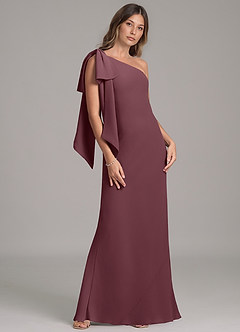 Azazie Capri Bridesmaid Dresses Sangria A-Line One Shoulder Chiffon Dress image4