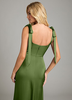 Azazie Frostine Vestidos de damas de honor Vestido de Enebro de Satén Elástico de Corte en A con Lazo image6