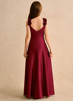 Azazie Rosita Junior Formal Flower Girl Dresses Burgundy A-Line Pleated Matte Satin Dress image4