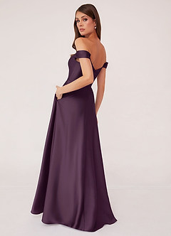 Barbie ♥ Azazie Bridesmaid Dresses Plum A-Line Off the Shoulder Stretch Satin Convertible Dress image3