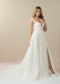 Azazie Maia Wedding Dresses Diamond White Cream A-Line Off the Shoulder Tulle Dress image9