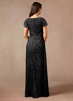 Azazie Lehi vestidos de madre de la novia Vestido de Negro de Devorado Floral de Corte En A con Cuello de barco image2