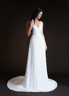 Azazie Carmella At-home Try On Dresses Diamond White A-Line Sequins Chiffon Dress image3