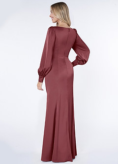 Azazie Raye Bridesmaid Dresses Desert Rose Mermaid Long Sleeve Stretch Satin Dress image4