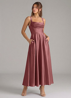 Azazie Shaude Bridesmaid Dresses Amethyst A-Line Pleated Stretch Satin Dress image3