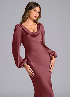 Azazie Melani Final Sale Desert Rose Mermaid Long Sleeve Stretch Satin Dress image6