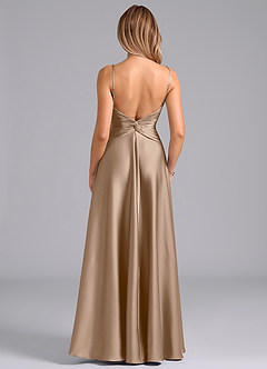 Azazie Elita Robes de demoiselle d'honneur Robe Trapèze en Satin extensible Plissée Taupe image5