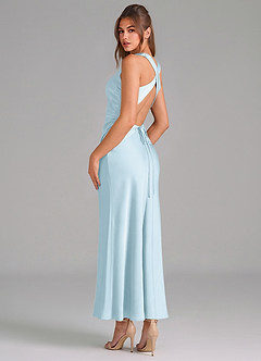 Azazie Evadne Vestidos de damas de honor Vestido de Azul Cielo de Satén Elástico de Corte Recto con Plisado image2