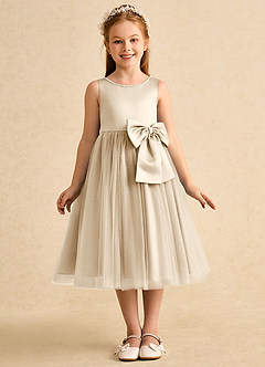 Azazie Twinsie Flower Girl Dresses Champagne A-Line Bow Tulle Dress image1
