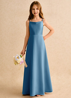 Azazie Joella Girls Formal Flower Girl Dresses Steel Blue A-Line Pleated Matte Satin Dress image6