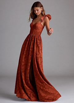 Azazie Denisse Bridesmaid Dresses Auburn A-Line Ruched Floral Burnout Dress image2