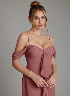 Azazie Karmela Bridesmaid Dresses Amethyst A-Line Off the Shoulder Chiffon Dress image3