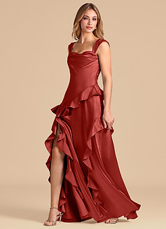 Azazie Sloane 신부 들러리 드레스 A라인 스윗하트 네크라인 메탈릭 새틴 바닥 길이 드레스 image4