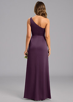 Azazie Phaedra Bridesmaid Dresses Plum A-Line One Shoulder Stretch Satin Dress image2