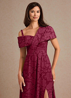Azazie Milton vestidos de madre de la novia Vestido de Borgoña de Devorado Floral de Corte En A con Plisado image7