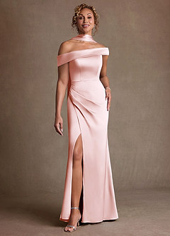 Azazie Kamala 신부의 어머니 드레스 쉬스 한쪽 어깨 스트레치 새틴 플로어 길이 드레스 image1