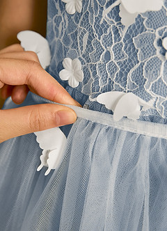 Azazie Darlina Robe Demoiselle D'honneur Fillette Robe Princesse en Tulle Dentelle Ivoire Bleu Poudré image12