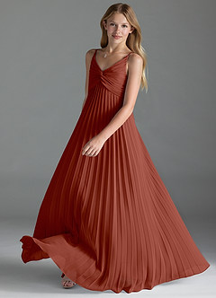 Azazie Raychelle Junior Abito A-Line in Chiffon Plissettato Auburn image2