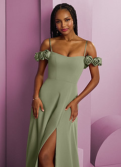 Barbie ♥ Azazie Robes de demoiselle d'honneur Robe Trapèze Convertible en Mousseline de soie Épaule décolletée Pistache image3