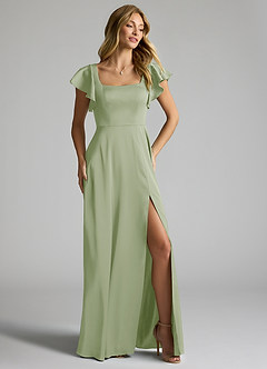 Azazie Bondi Bridesmaid Dresses Dusty Sage A-Line Bow Stretch Satin Dress image2
