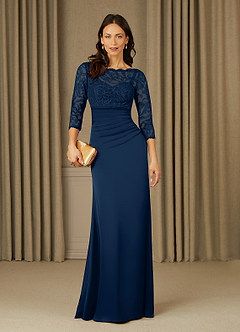 Azazie Stefani Mother of the Bride Dresses Dark Navy Mermaid Lace Dress image3