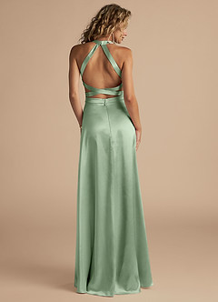 Azazie Clarice Final Sale Auburn A-Line High Neck Metallic Satin Dress image2