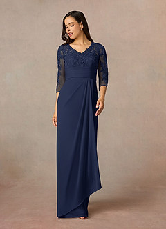 Azazie Poe Mother of the Bride Dresses Dark Navy Sheath Lace Dress image1