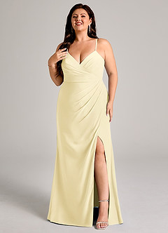 Azazie Maci Vestidos de damas de honor Vestido de Sorbete De Limón de Gasa de Corte Recto con Plisado image8