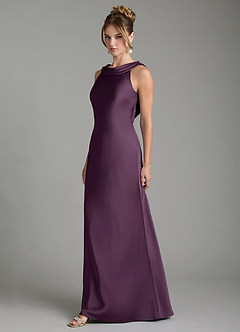 Azazie Aussie Robes de demoiselle d'honneur Robe Fourreau en Satin extensible Plissé Prune image4