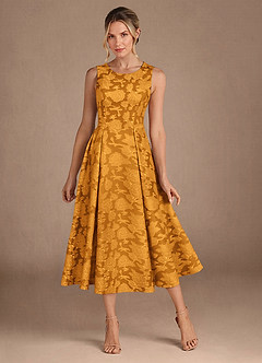 Azazie Fulton Kleider für die Brautmutter A-Linie Plissee Blumen-Burnout Kleid Butterscotch image1