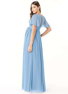 Azazie Verna Äitiys morsiusneito mekot A-linja V-kaula rypytetty Sifonki Lattian pituus Pukeutua image4