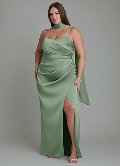Azazie Calandra Robes de demoiselle d'honneur Robe Fourreau en Satin extensible Plissé Matcha image6