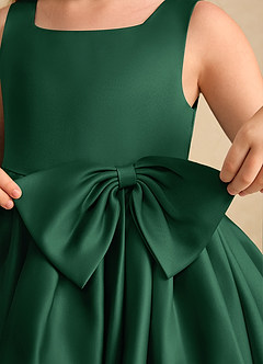 Azazie Jessie Flower Girl Dresses Dark Green A-Line Bow Matte Satin Dress image8