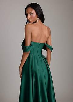 Azazie Loisa Abiti da Damigella Abito A-Line in Raso Elasticizzato a Spalla Scoperta Smeraldo image4
