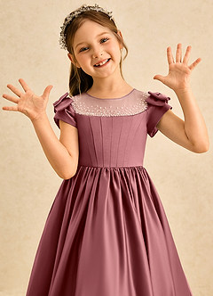 Azazie Toffee Abiti da Ragazza di Fiori Abito Stile Principessa in Raso Opaco Fiocco Ametista image6