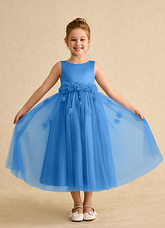 Azazie Lux Flower Girl Dresses Blue Jay A-Line Beaded Tulle Dress image4