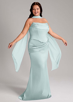 Azazie Sorrel Bridesmaid Dresses Mist Mermaid Strapless Stretch Satin Convertible Dress image12