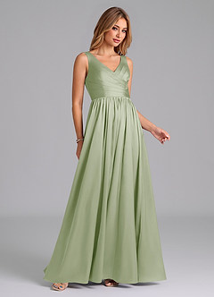 Azazie Keyla Bridesmaid Dresses Dusty Sage A-Line Pleated Stretch Satin Dress image6