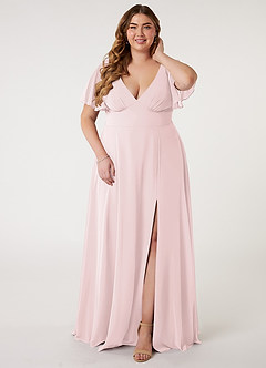 Azazie Kimber Bridesmaid Dresses Blushing Pink A-Line Flounce Sleeve Chiffon Dress image6