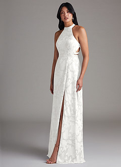 Azazie Clarice Vestidos de madrinha de casamento Vestido Branco de Esgotamento Floral de Linha A com Fenda Lateral image3