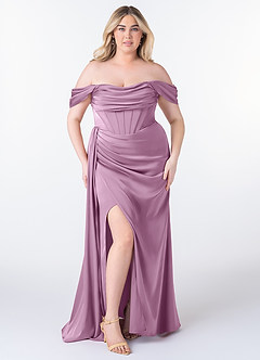Azazie Amyra Robes de demoiselle d'honneur Robe Fourreau Convertible en Satin extensible Épaule décolletée Glycine image10