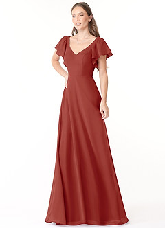 Azazie Syenna Bridesmaid Dresses Terracotta A-Line Ruched Chiffon Dress image4