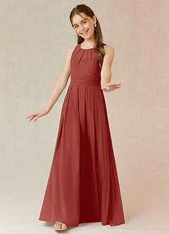 Azazie Bibiane Junior Abito A-Line in Chiffon Plissettato Terracotta image8