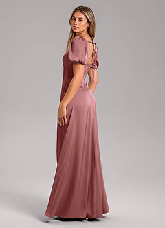 Azazie Fyona Bridesmaid Dresses Amethyst A-Line Pleated Stretch Satin Dress image5