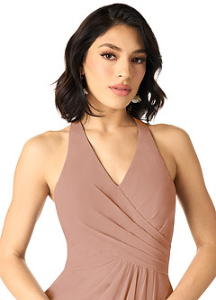 Azazie Danica Jurken voor bruidsmeisjes Jurk van Chiffon met A-Lijn Geplooid Champagne Roos image4