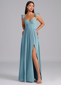 Azazie Denisse Robes de demoiselle d'honneur Robe Trapèze en Mousseline de soie Rayé Bleu Maussade image1