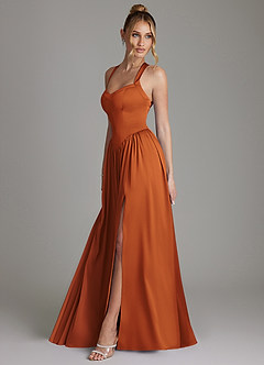Azazie Francis Bridesmaid Dresses Cinnamon A-Line Corset Stretch Satin Dress image6
