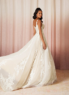Azazie Delaina Wedding Dresses A-Line V-Neck Sequins Tulle Cathedral Train Dress image5