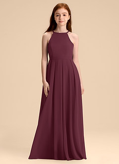 Azazie Arianthe Junior Vestido de Cabernet de Gasa de Corte en A con Plisado image4